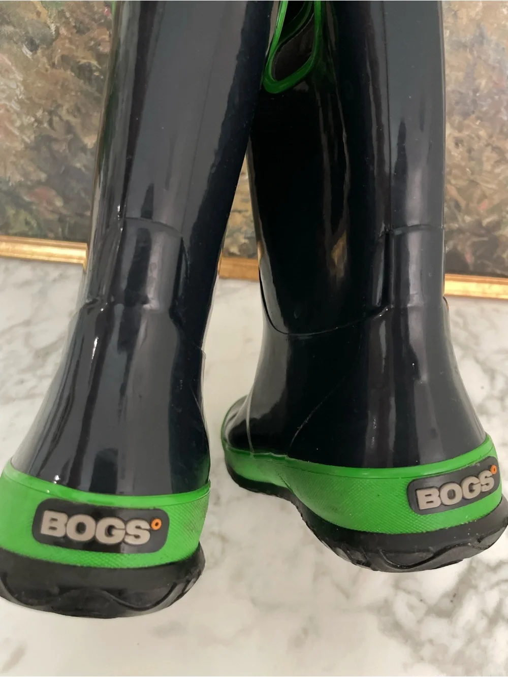 Bogs kids boots size 13 navy blue green waterproof rain snow pull on